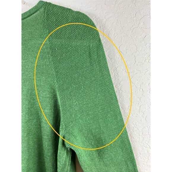 J. Jill Linen Blend V-Neck Longline Tunic Top Side Slits Large Green Lagenlook - Picture 7 of 9